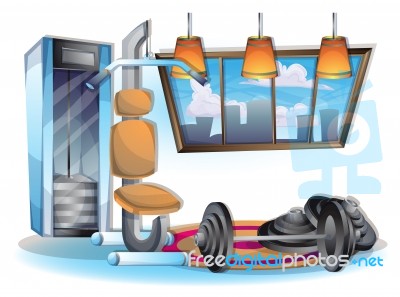 Cartoon  Illustration Interior Fitness Room With Separated Layers Stock Image