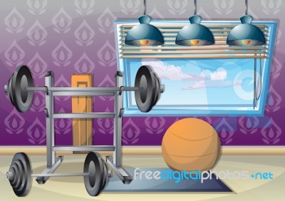 Cartoon  Illustration Interior Fitness Room With Separated Layers Stock Image