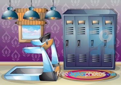 Cartoon  Illustration Interior Fitness Room With Separated Layers Stock Image