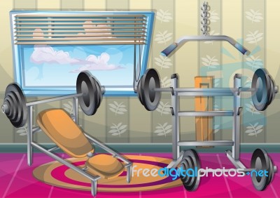 Cartoon  Illustration Interior Fitness Room With Separated Layers Stock Image