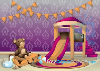 Cartoon  Illustration Interior Kid Room With Separated Layers Stock Image