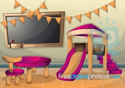 Cartoon  Illustration Interior Kid Room With Separated Layers Stock Image