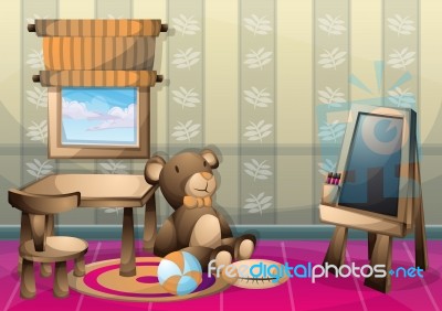 Cartoon  Illustration Interior Kid Room With Separated Layers Stock Image