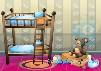 Cartoon  Illustration Interior Kid Room With Separated Layers Stock Image