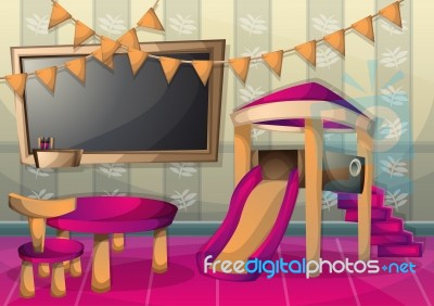 Cartoon  Illustration Interior Kid Room With Separated Layers Stock Image