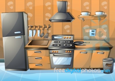 Cartoon  Illustration Interior Kitchen Stock Image