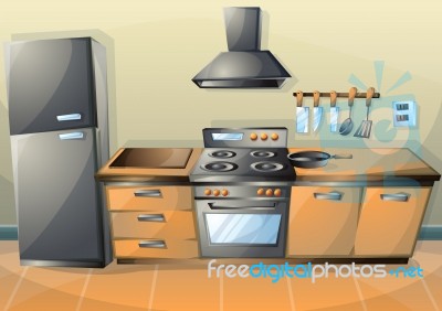 Cartoon  Illustration Interior Kitchen Stock Image