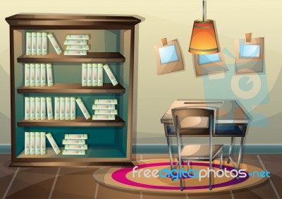 Cartoon  Illustration Interior Library Room With Separated Layers Stock Image