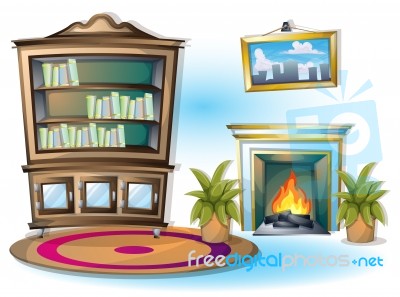 Cartoon  Illustration Interior Library Room With Separated Layers Stock Image