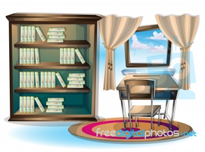 Cartoon  Illustration Interior Library Room With Separated Layers Stock Image