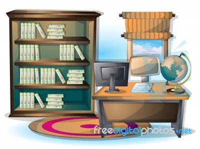 Cartoon  Illustration Interior Library Room With Separated Layers Stock Image