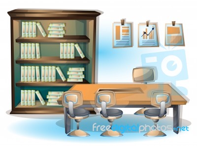 Cartoon  Illustration Interior Library Room With Separated Layers Stock Image