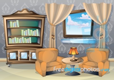 Cartoon  Illustration Interior Living Room Stock Image