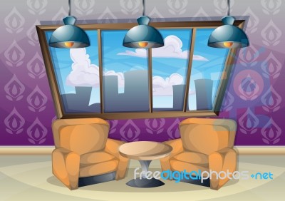 Cartoon  Illustration Interior Living Room Stock Image