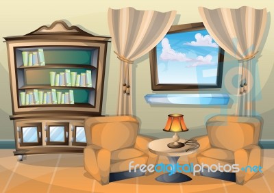 Cartoon  Illustration Interior Living Room Stock Image