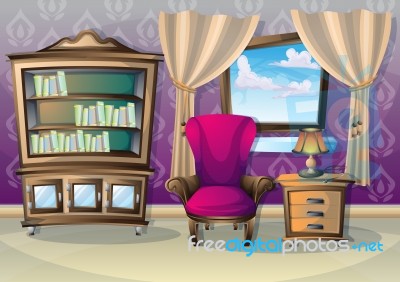 Cartoon  Illustration Interior Living Room Stock Image