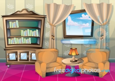 Cartoon  Illustration Interior Living Room Stock Image