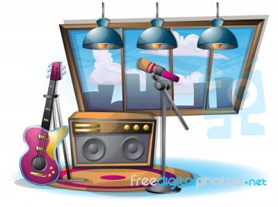 Cartoon  Illustration Interior Music Room With Separated Layers Stock Image