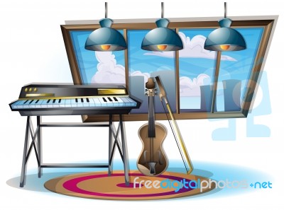 Cartoon  Illustration Interior Music Room With Separated Layers Stock Image