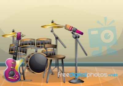 Cartoon  Illustration Interior Music Room With Separated Layers Stock Image