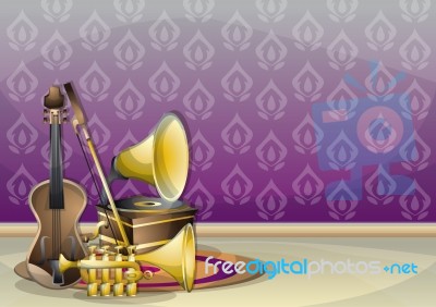 Cartoon  Illustration Interior Music Room With Separated Layers Stock Image