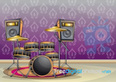 Cartoon  Illustration Interior Music Room With Separated Layers Stock Image