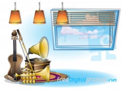 Cartoon  Illustration Interior Music Room With Separated Layers Stock Image