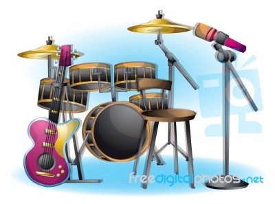 Cartoon  Illustration Interior Music Room With Separated Layers Stock Image