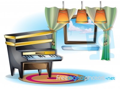 Cartoon  Illustration Interior Music Room With Separated Layers Stock Image