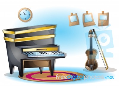 Cartoon  Illustration Interior Music Room With Separated Layers Stock Image