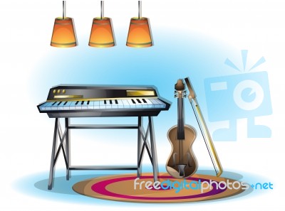 Cartoon  Illustration Interior Music Room With Separated Layers Stock Image