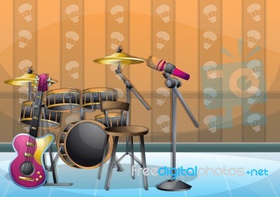 Cartoon  Illustration Interior Music Room With Separated Layers Stock Image