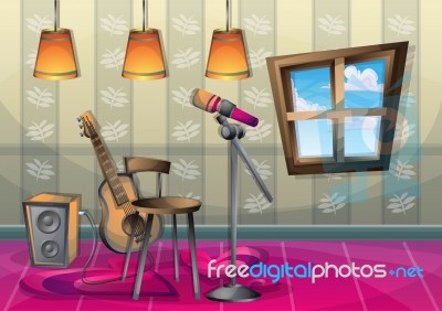 Cartoon  Illustration Interior Music Room With Separated Layers Stock Image