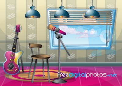 Cartoon  Illustration Interior Music Room With Separated Layers Stock Image