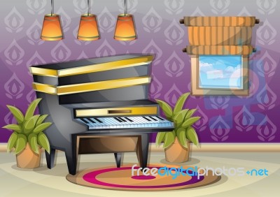 Cartoon  Illustration Interior Music Room With Separated Layers Stock Image