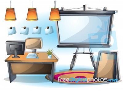 Cartoon  Illustration Interior Office Room Stock Image