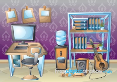 Cartoon  Illustration Interior Office Room With Separated Layers… Stock Image