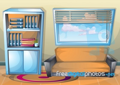 Cartoon  Illustration Interior Office Room With Separated Layers… Stock Image