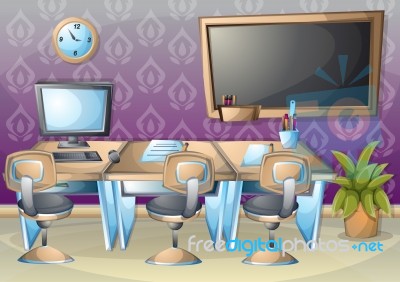 Cartoon  Illustration Interior Office Room With Separated Layers… Stock Image