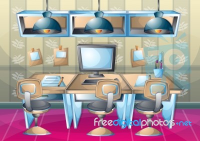 Cartoon  Illustration Interior Office Room With Separated Layers… Stock Image