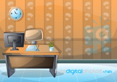 Cartoon  Illustration Interior Office Room With Separated Layers… Stock Image