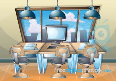 Cartoon  Illustration Interior Office Room With Separated Layers… Stock Image