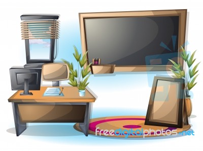 Cartoon  Illustration Interior Office Room With Separated Layers… Stock Image