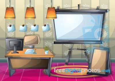 Cartoon  Illustration Interior Office Room With Separated Layers… Stock Image