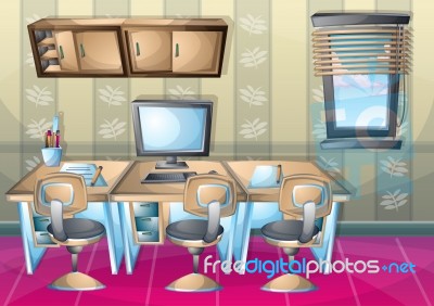 Cartoon  Illustration Interior Office Room With Separated Layers… Stock Image