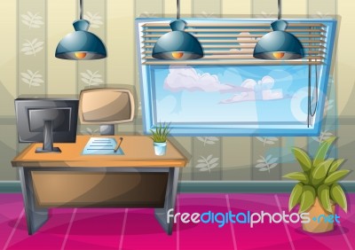 Cartoon  Illustration Interior Office Room With Separated Layers… Stock Image