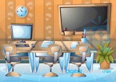 Cartoon  Illustration Interior Office Room With Separated Layers… Stock Image