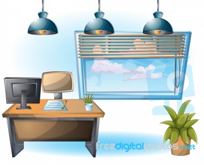 Cartoon  Illustration Interior Office Room With Separated Layers… Stock Image