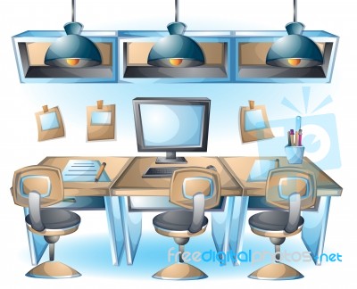 Cartoon  Illustration Interior Office Room With Separated Layers… Stock Image