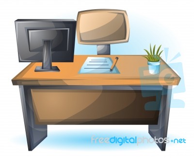 Cartoon  Illustration Interior Office Room With Separated Layers… Stock Image